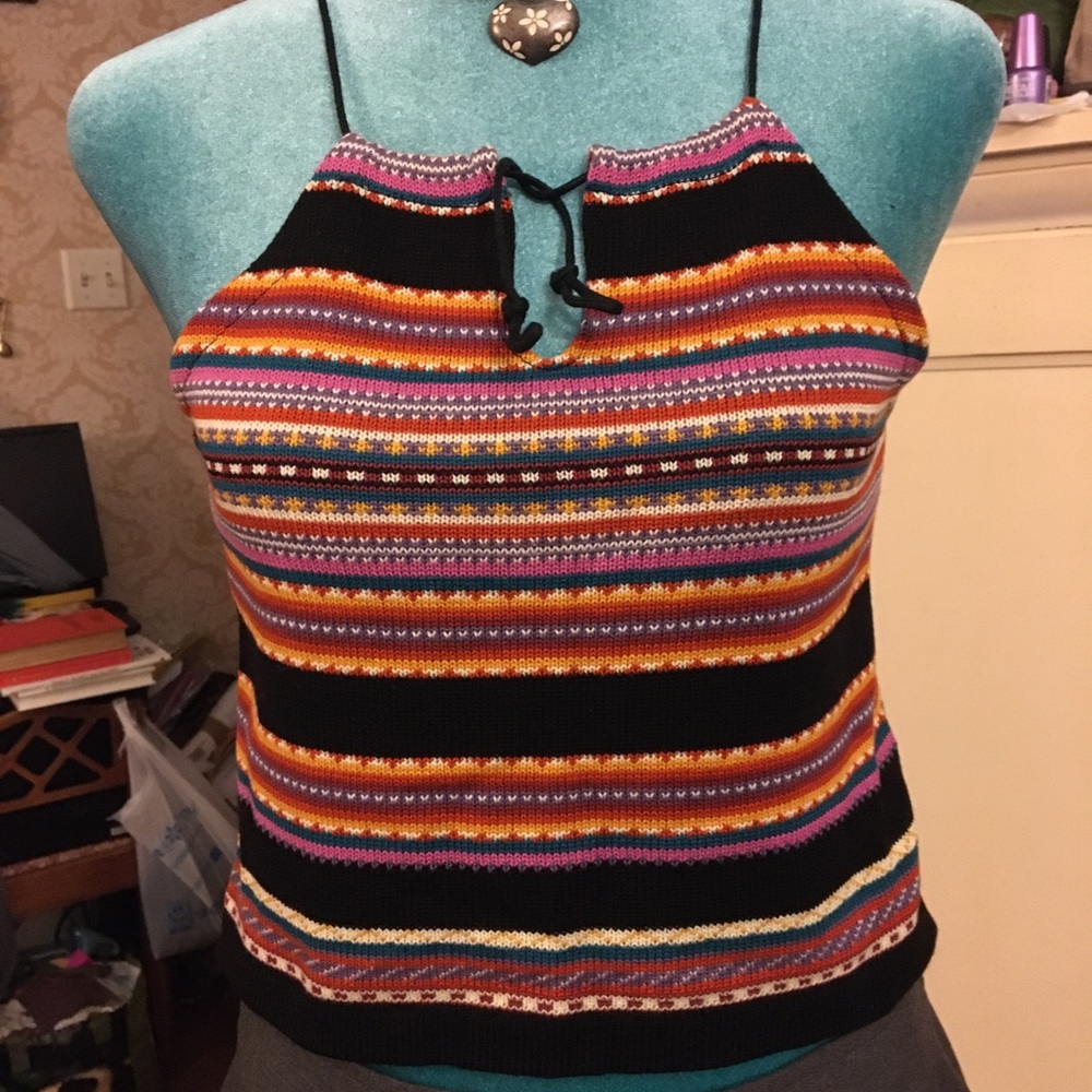 Vintage 90’s Knit Stripe Tank w/ Adjustable Cord Strap size Medium